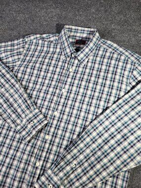 Untuckit Mens Shirt Size L Blue Gray Plaid Button Down Long Sleeve Cotton